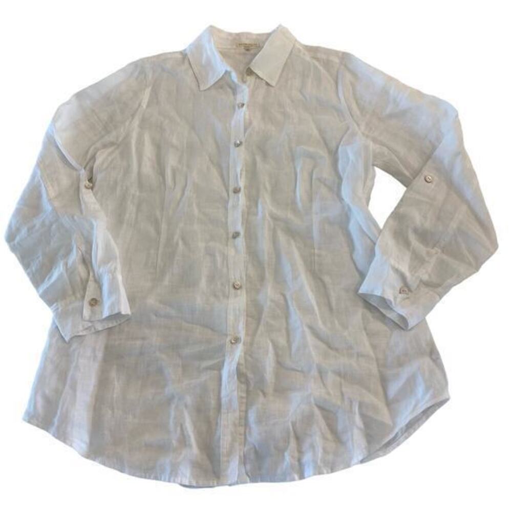 Eileen Fisher 100% Irish‎ Linen Button Up Top Tunic Size Medium